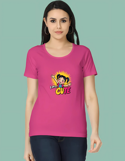 Women’s Classic Cotton T-Shirt – “I Am So Cute” Cartoon Girl Graphic | 180 GSM | Regular Fit | Vibrant Print
