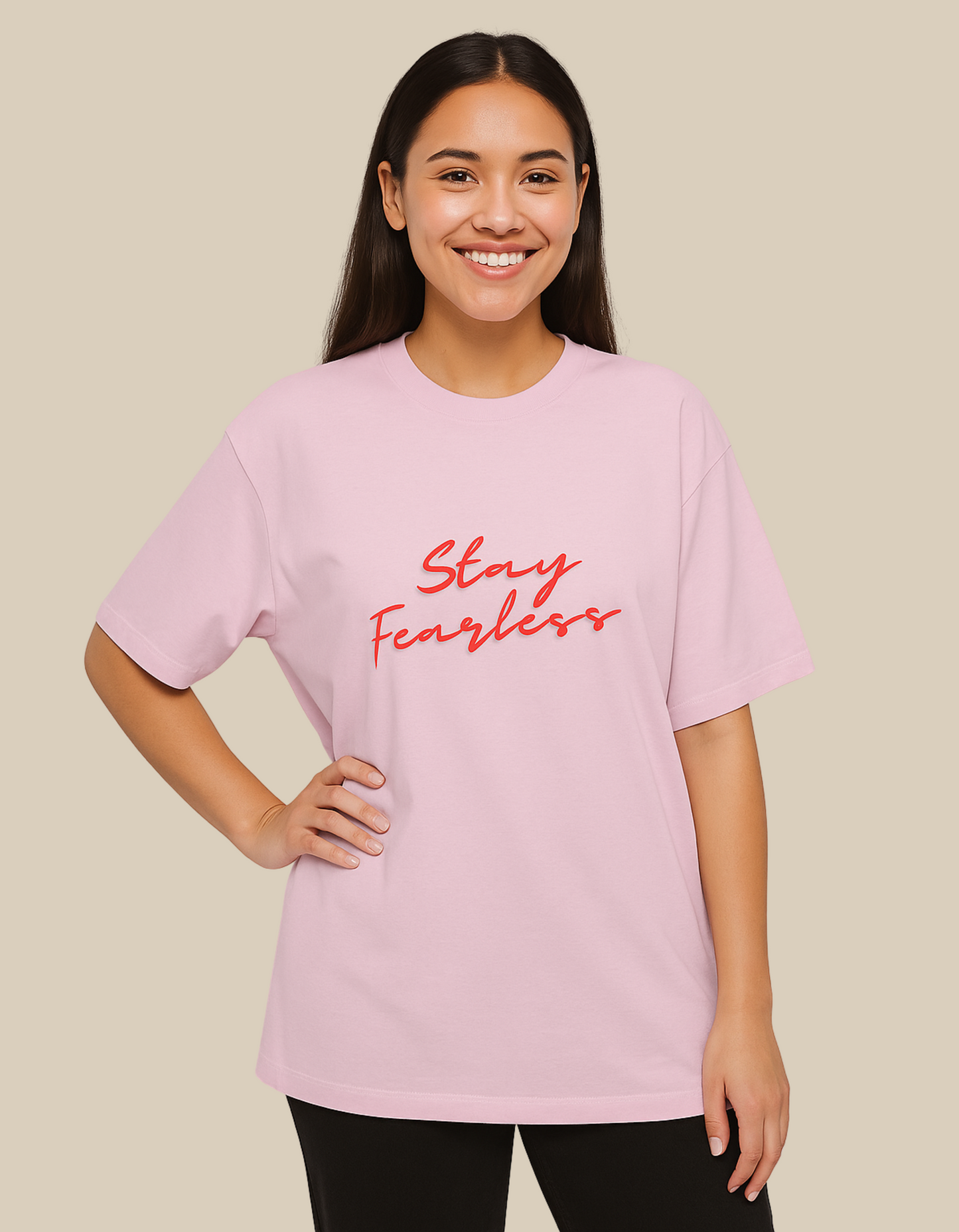 Unisex Oversized Classic T-Shirt – Stay Fearless Print | 240 GSM 100% Cotton, Bio-Washed, Super Combed