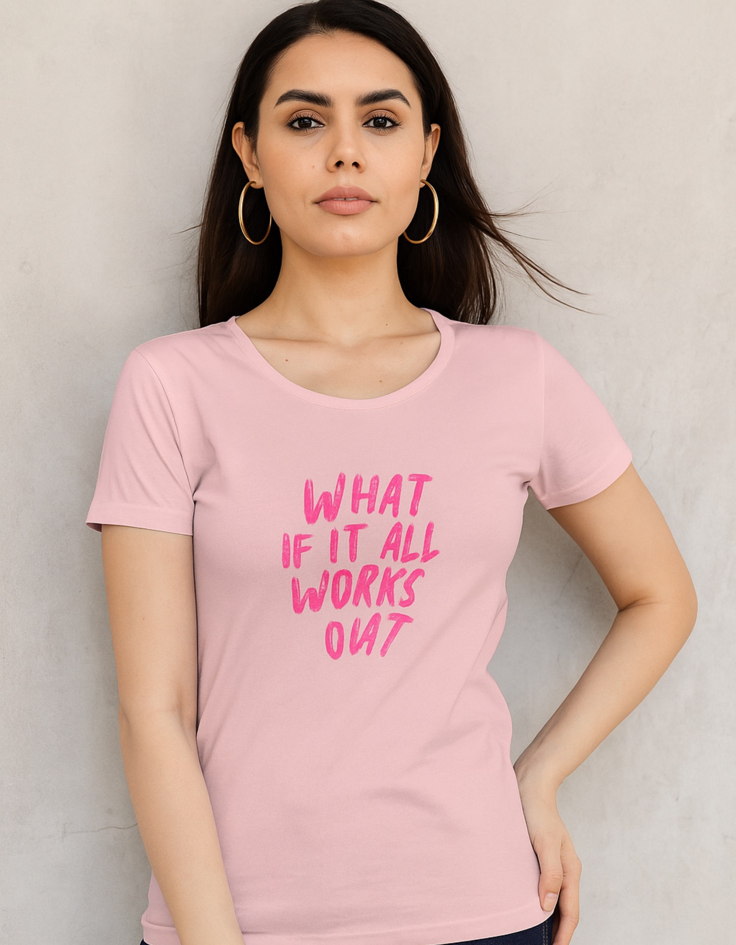 Women’s Classic White T-Shirt – “What If It All Works Out” Print | 100% Cotton, Regular Fit