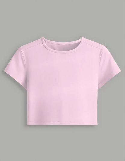 Women’s Plain Baby Tee – Stretchable Gen Z Fit | 240 GSM Cotton-Spandex, Pre-Shrunk, Bio-Washed, Breathable Fabric