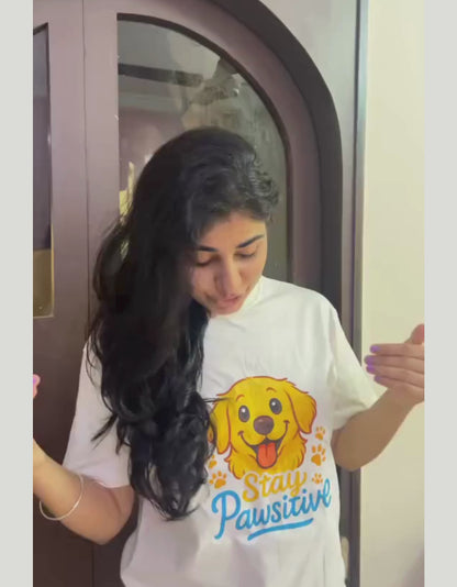 Unisex Oversized T-Shirt | 100% Cotton | “Stay Pawsitive” Golden Retriever Print | 240 GSM | Bio-Washed & Pre-Shrunk