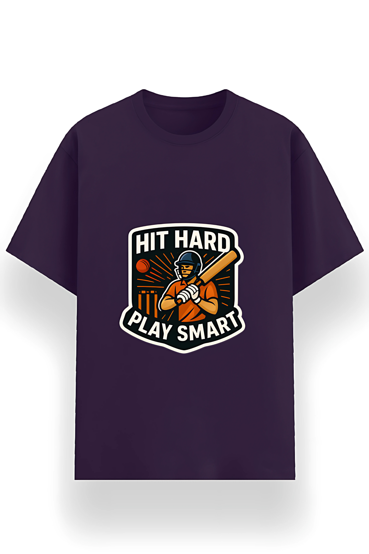 Hit Hard Play Smart Cricket Graphic Men’s T-Shirt – 180 GSM | Poly Cotton | Recycled Fabric | Unisex Fit