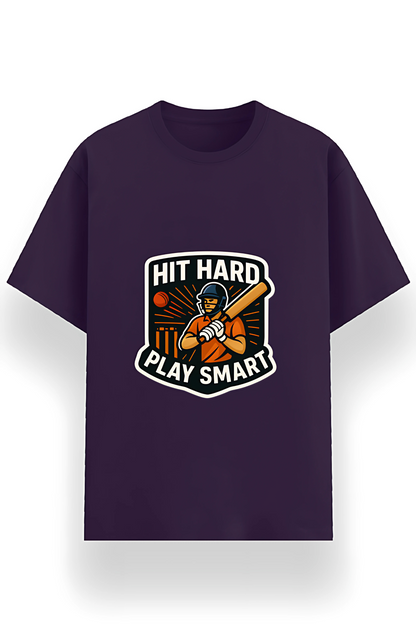 Hit Hard Play Smart Cricket Graphic Men’s T-Shirt – 180 GSM | Poly Cotton | Recycled Fabric | Unisex Fit