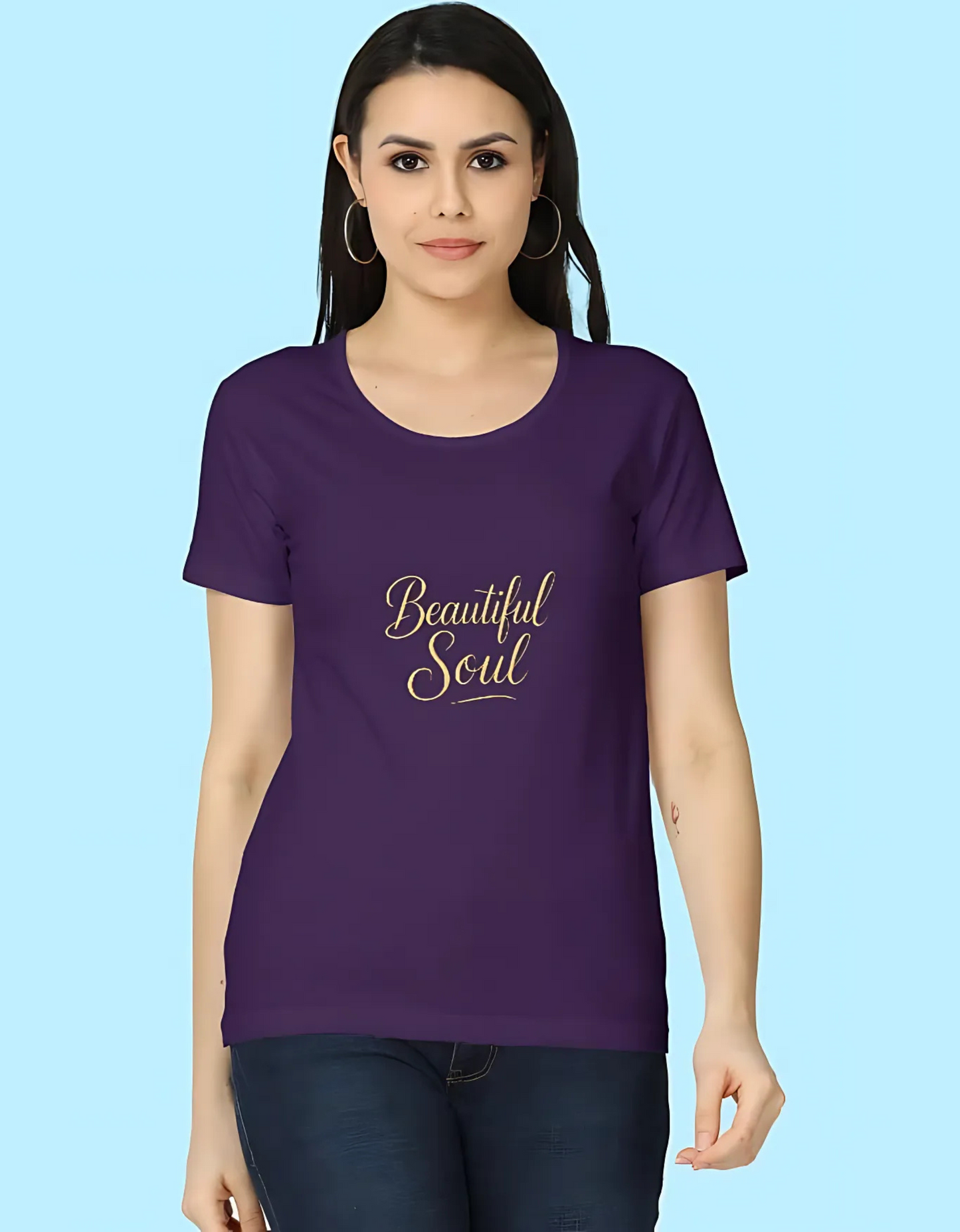 Women's Regular Fit 100% Cotton T-Shirt – Beautiful Soul Typography Print | Super Combed, Bio-Washed, Folded Neck