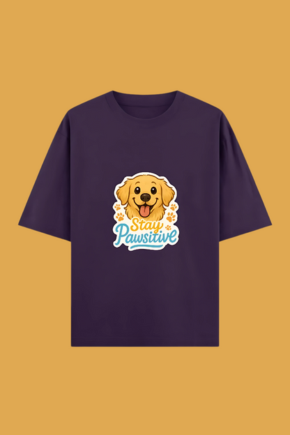 Unisex Oversized T-Shirt | 100% Cotton | “Stay Pawsitive” Golden Retriever Print | 240 GSM | Bio-Washed & Pre-Shrunk