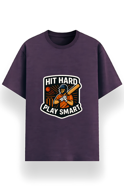 Hit Hard Play Smart Cricket Graphic Men’s T-Shirt – 180 GSM | Poly Cotton | Recycled Fabric | Unisex Fit