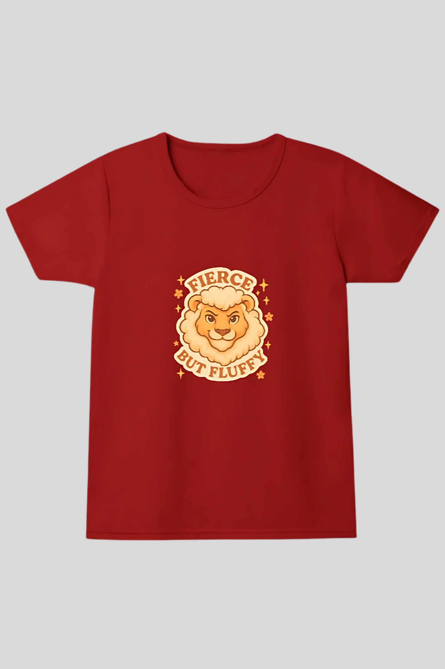 Girls' 100% Cotton T-Shirt for Kids | “Fierce But Fluffy” Cute Lion Print | 180 GSM | Pre-Shrunk | Soft & Bio-Washed