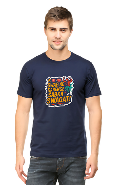 Swag Se Karenge Sabka Swagat T-Shirt for Men – Classic Crew 180 GSM | 100% Cotton Regular Fit Tee
