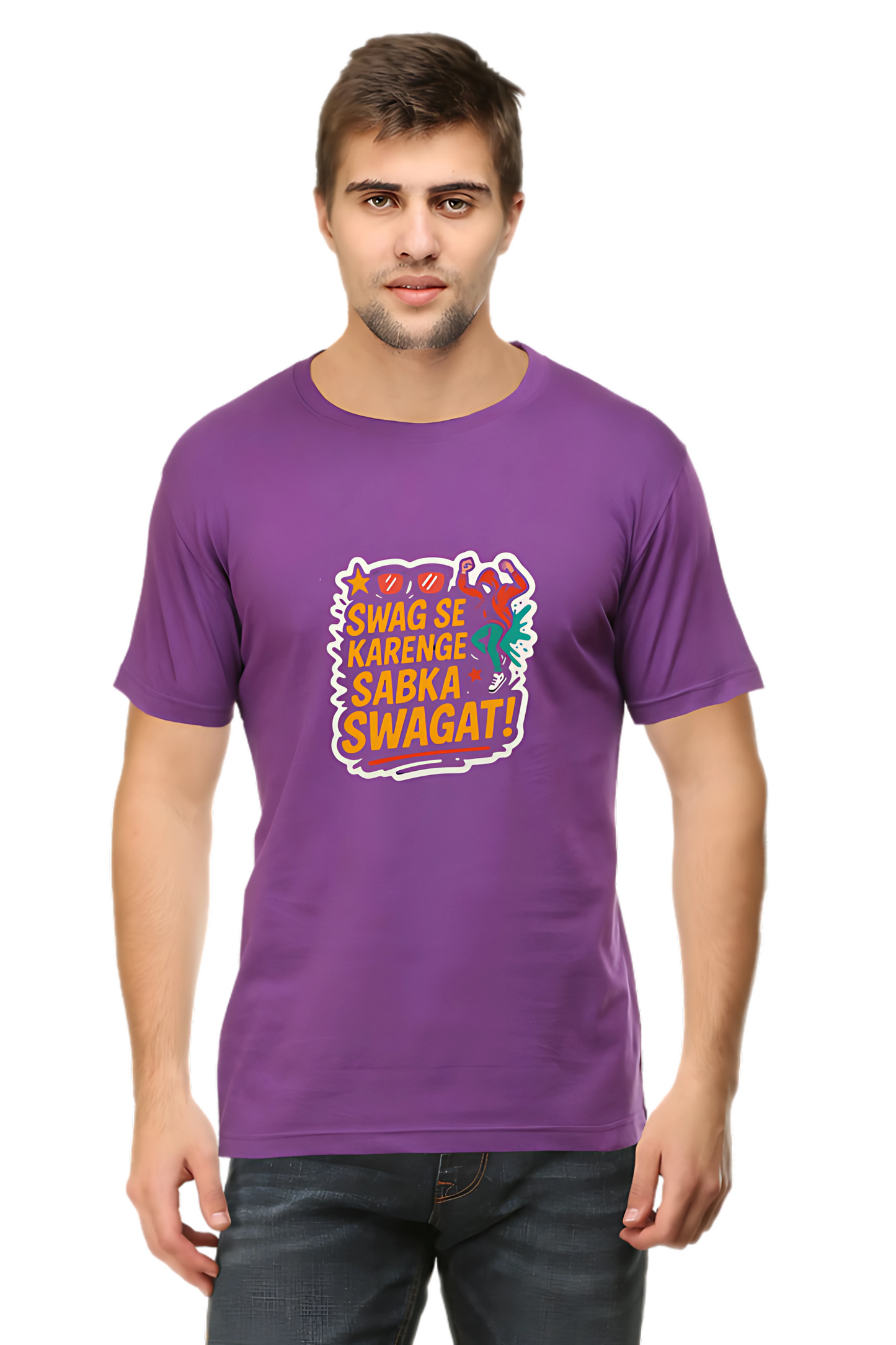 Swag Se Karenge Sabka Swagat T-Shirt for Men – Classic Crew 180 GSM | 100% Cotton Regular Fit Tee