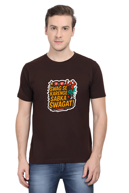 Swag Se Karenge Sabka Swagat T-Shirt for Men – Classic Crew 180 GSM | 100% Cotton Regular Fit Tee