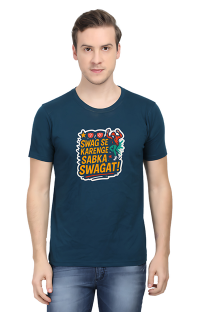 Swag Se Karenge Sabka Swagat T-Shirt for Men – Classic Crew 180 GSM | 100% Cotton Regular Fit Tee