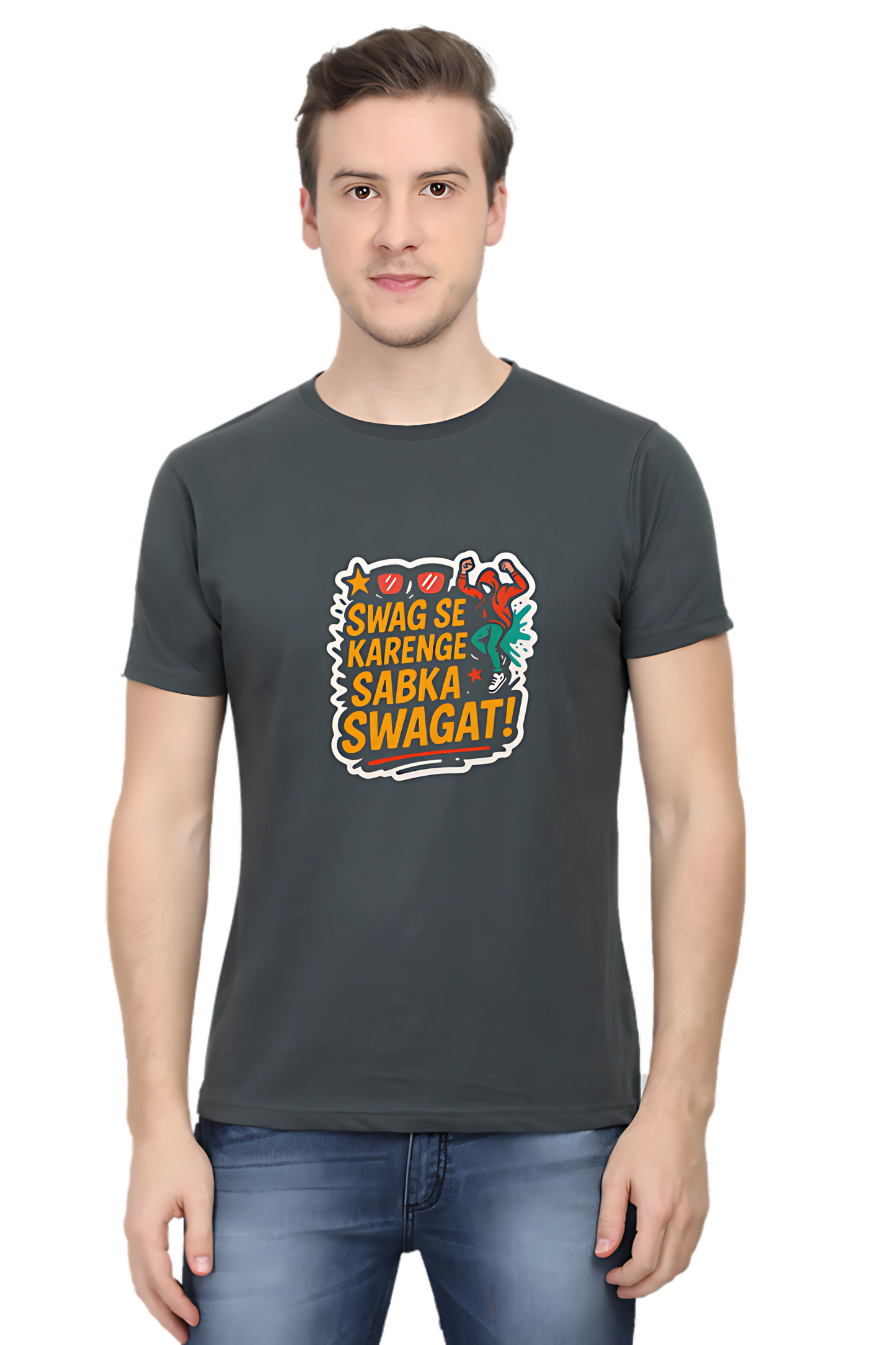 Swag Se Karenge Sabka Swagat T-Shirt for Men – Classic Crew 180 GSM | 100% Cotton Regular Fit Tee