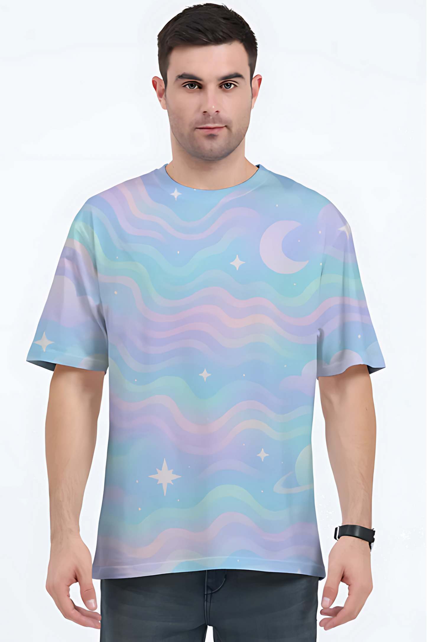 Men’s Oversized All-Over Printed T-Shirt | 240 GSM Micro Polyester | Dreamy Galaxy Pastel Design | Unisex Regular Fit | Fade-Proof Print