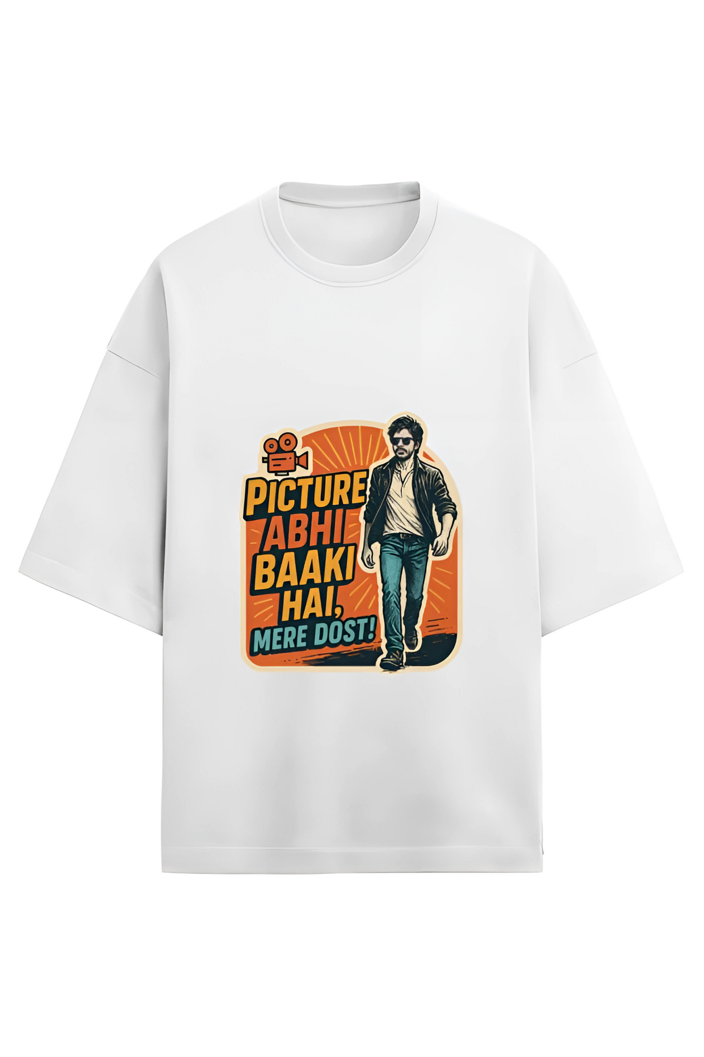 Picture Abhi Baaki Hai Oversized Unisex T-Shirt – 280 GSM Cotton Terry | Drop Shoulder Bollywood Print Tee | Shah Rukh Khan Lovers