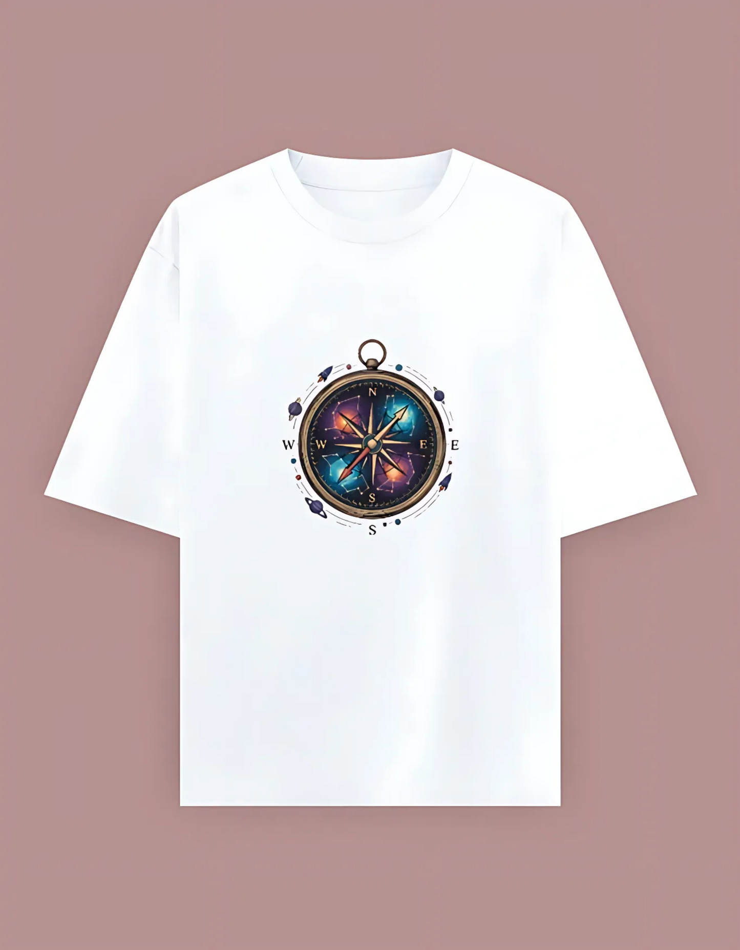 Unisex Oversized T-Shirt with Cosmic Compass Print | 240 GSM Heavy Cotton | Space Explorer Graphic Tee