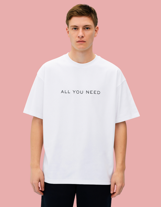 Unisex Oversized Fit T-Shirt – “ALL YOU NEED” Bold Doodle Typography Print | 100% Cotton, 180 GSM, Pre-Shrunk
