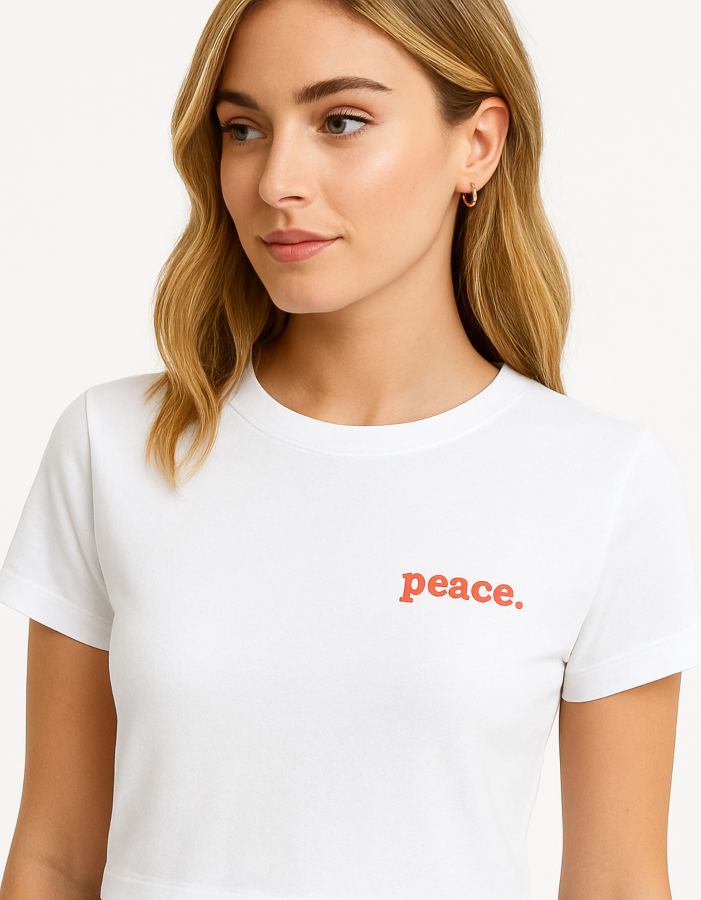 Women’s Black Baby Tee – “Peace.” Printed | 240 GSM Premium Cotton Stretchable Crop Fit