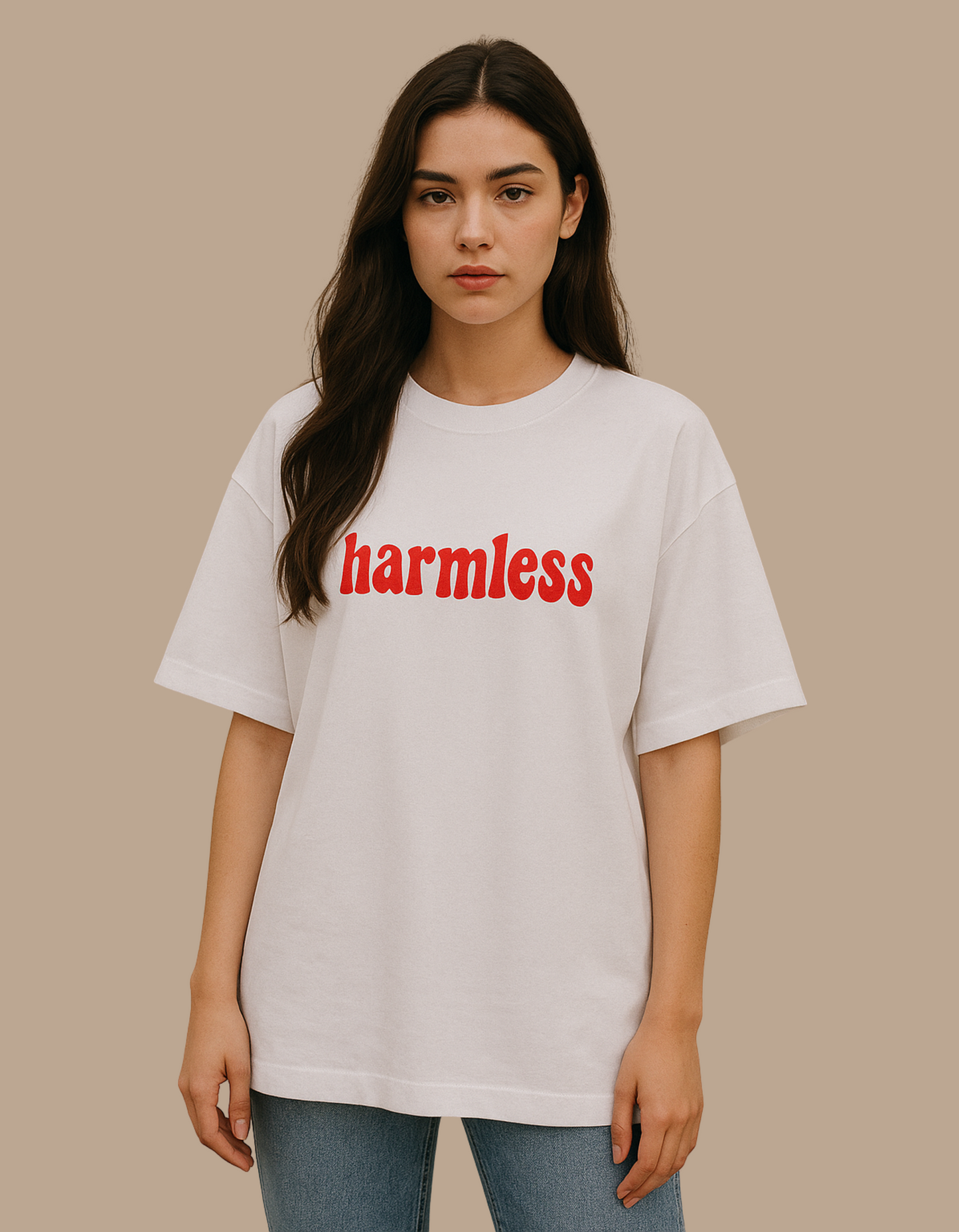 Unisex Terry Oversized Drop Shoulder T-Shirt – "Harmless" Print | 260 GSM Cotton Blend