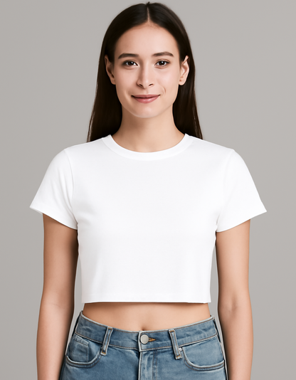 Women’s Plain Baby Tee – Stretchable Gen Z Fit | 240 GSM Cotton-Spandex, Pre-Shrunk, Bio-Washed, Breathable Fabric