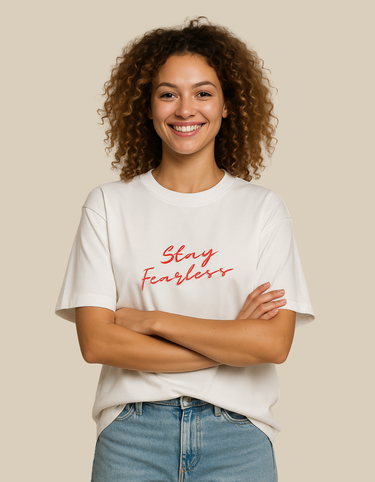 Unisex Oversized Classic T-Shirt – Stay Fearless Print | 240 GSM 100% Cotton, Bio-Washed, Super Combed