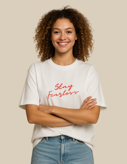 Unisex Oversized Classic T-Shirt – Stay Fearless Print | 240 GSM 100% Cotton, Bio-Washed, Super Combed