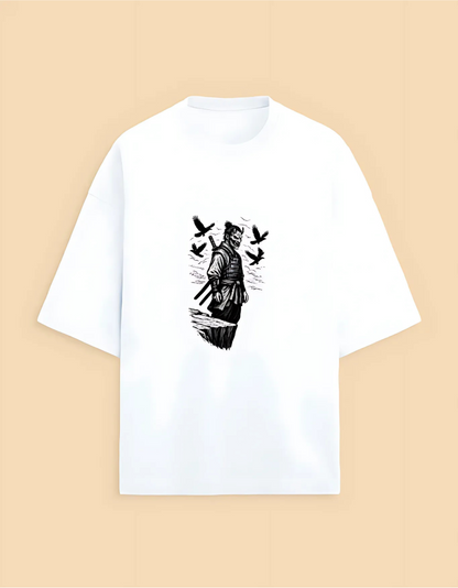 Unisex Oversized Samurai Graphic T-Shirt – Heavyweight 280 GSM | Drop Shoulder Fit | 90% Cotton 10% Polyester
