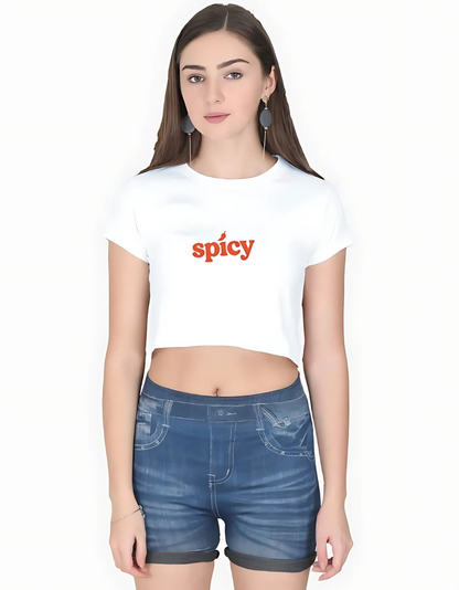 Spicy Printed Women’s Cotton Crop Top – Trendy Casual Wear | 180 GSM Bio-Washed
