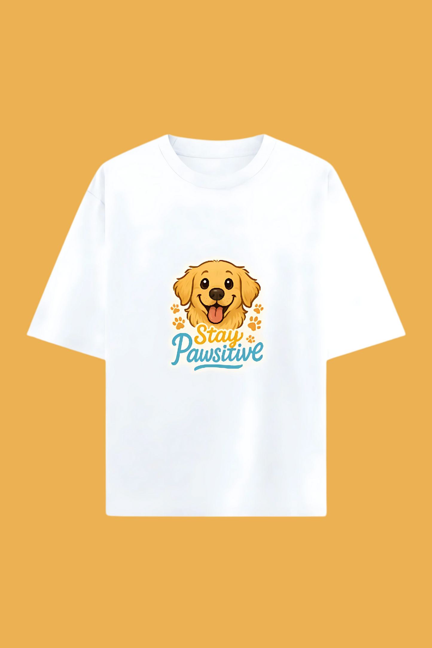 Unisex Oversized T-Shirt | 100% Cotton | “Stay Pawsitive” Golden Retriever Print | 240 GSM | Bio-Washed & Pre-Shrunk