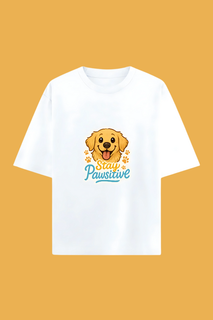 Unisex Oversized T-Shirt | 100% Cotton | “Stay Pawsitive” Golden Retriever Print | 240 GSM | Bio-Washed & Pre-Shrunk