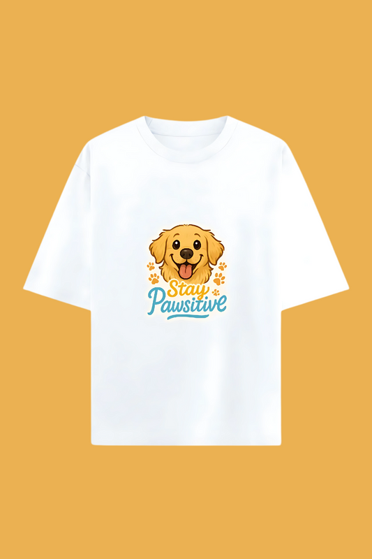 Unisex Oversized T-Shirt | 100% Cotton | “Stay Pawsitive” Golden Retriever Print | 240 GSM | Bio-Washed & Pre-Shrunk