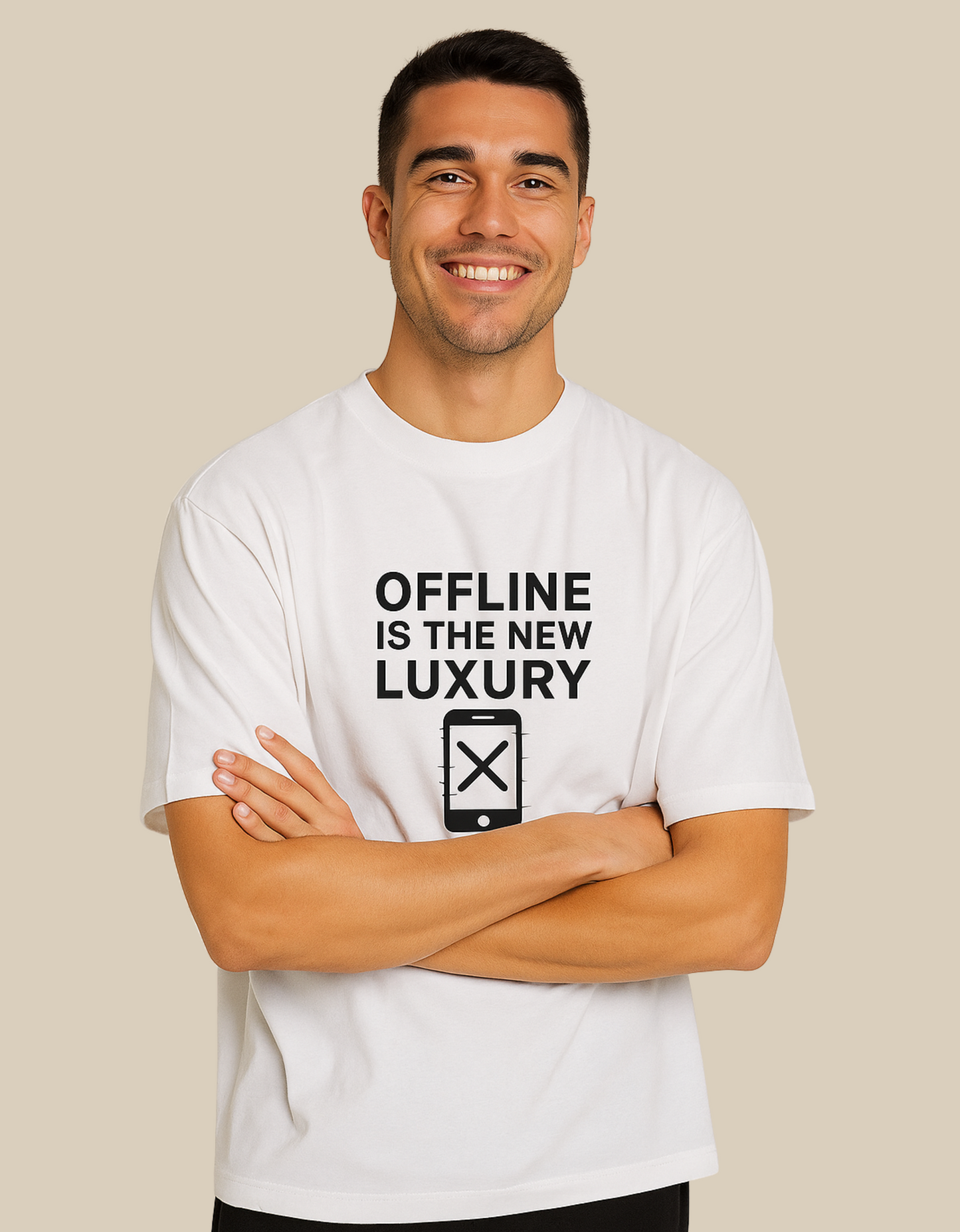 Unisex Oversized Classic T-Shirt – "Offline Is The New Luxury" Print | 240 GSM 100% Cotton
