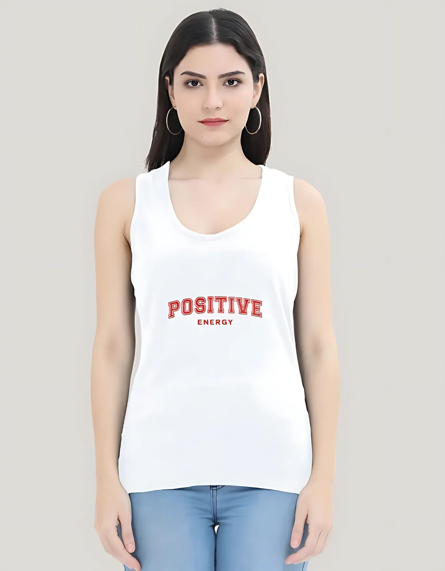 Women’s Cotton Tank Top – “Positive Energy” Slogan Print | 180 GSM | Bio-Washed | Summer Casual Fit
