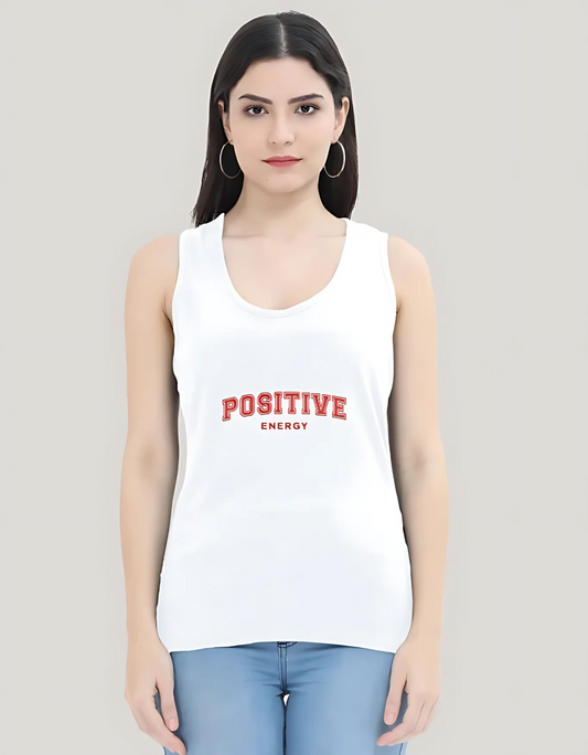 Women’s Cotton Tank Top – “Positive Energy” Slogan Print | 180 GSM | Bio-Washed | Summer Casual Fit