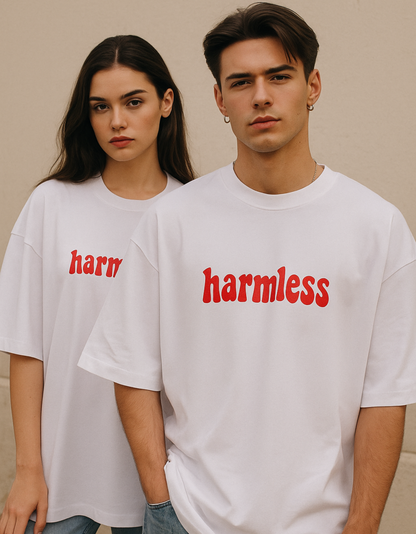 Unisex Terry Oversized Drop Shoulder T-Shirt – "Harmless" Print | 260 GSM Cotton Blend