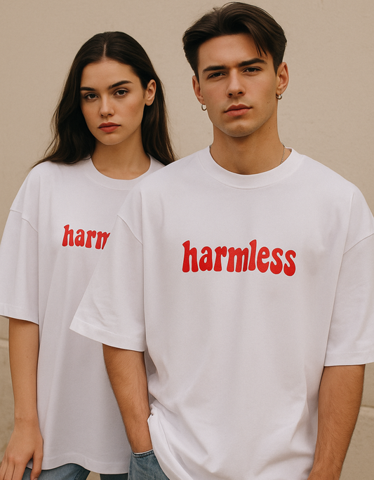 Unisex Terry Oversized Drop Shoulder T-Shirt – "Harmless" Print | 260 GSM Cotton Blend