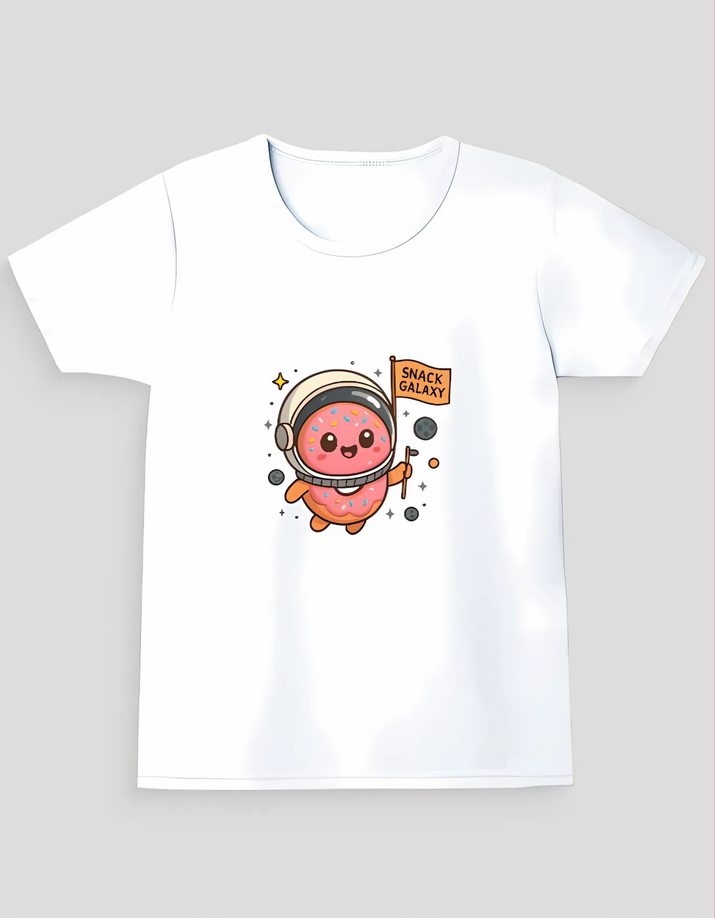 Girls’ Crew Neck T-Shirt – “Snack Galaxy” Donut Astronaut Print | 180 GSM | 100% Cotton | Bio-Washed | Super Combed | Pre-Shrunk