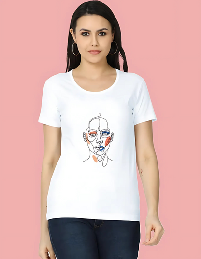 Women’s Classic T-Shirt with Abstract Face Art Print | 180 GSM Super Combed Cotton | Minimal Line Aesthetic Tee
