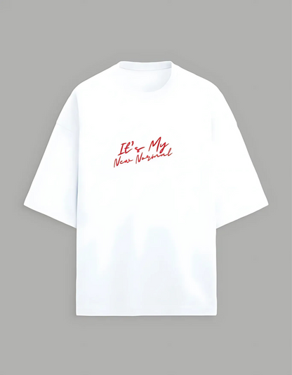 Unisex Terry Oversized T-Shirt – “It’s My New Normal” Slogan Print | 260 GSM | Cotton-Poly Blend | Drop Shoulder | Streetwear Fit