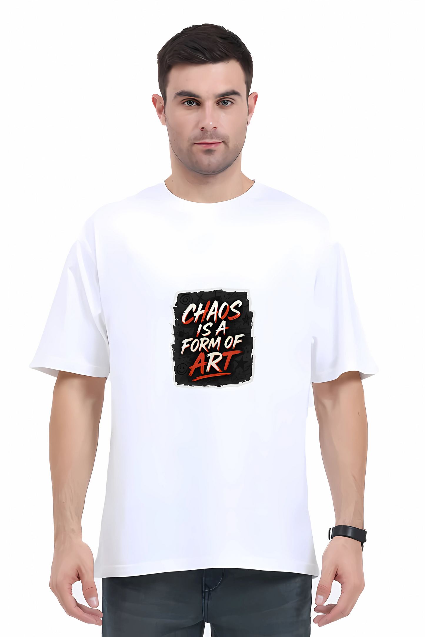 Chaos Is a Form of Art Men's Oversized T-Shirt – 180 GSM | 100% Cotton | Artistic Streetwear | Unisex Regular Fit