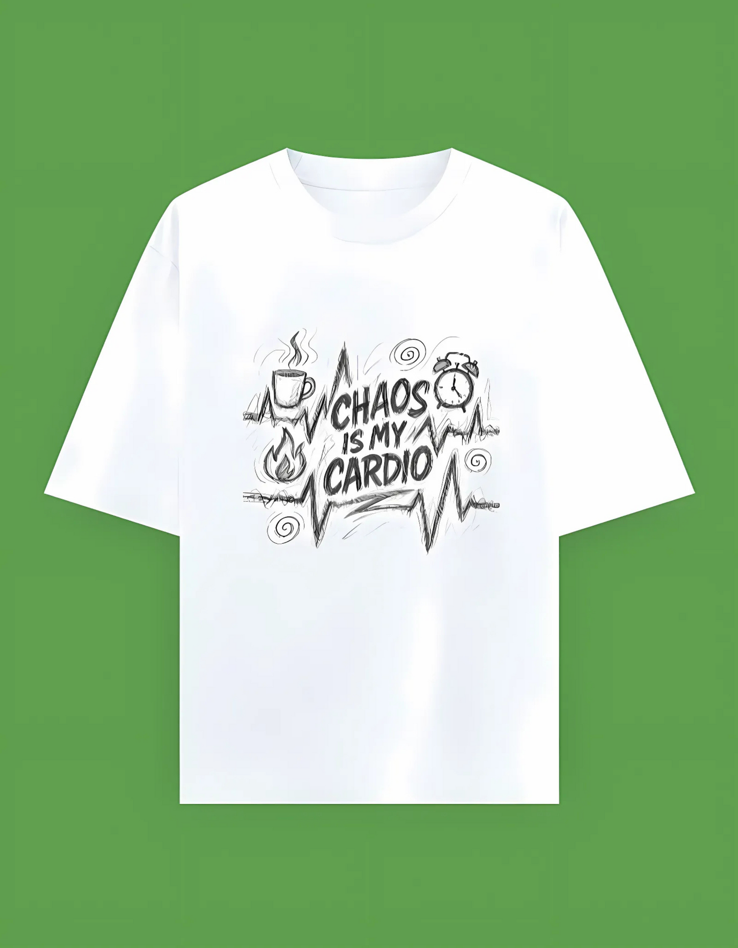 Unisex Oversized Terry T-Shirt – Chaos Is My Cardio Graphic | 280 GSM Cotton Blend | Drop Shoulder Fit